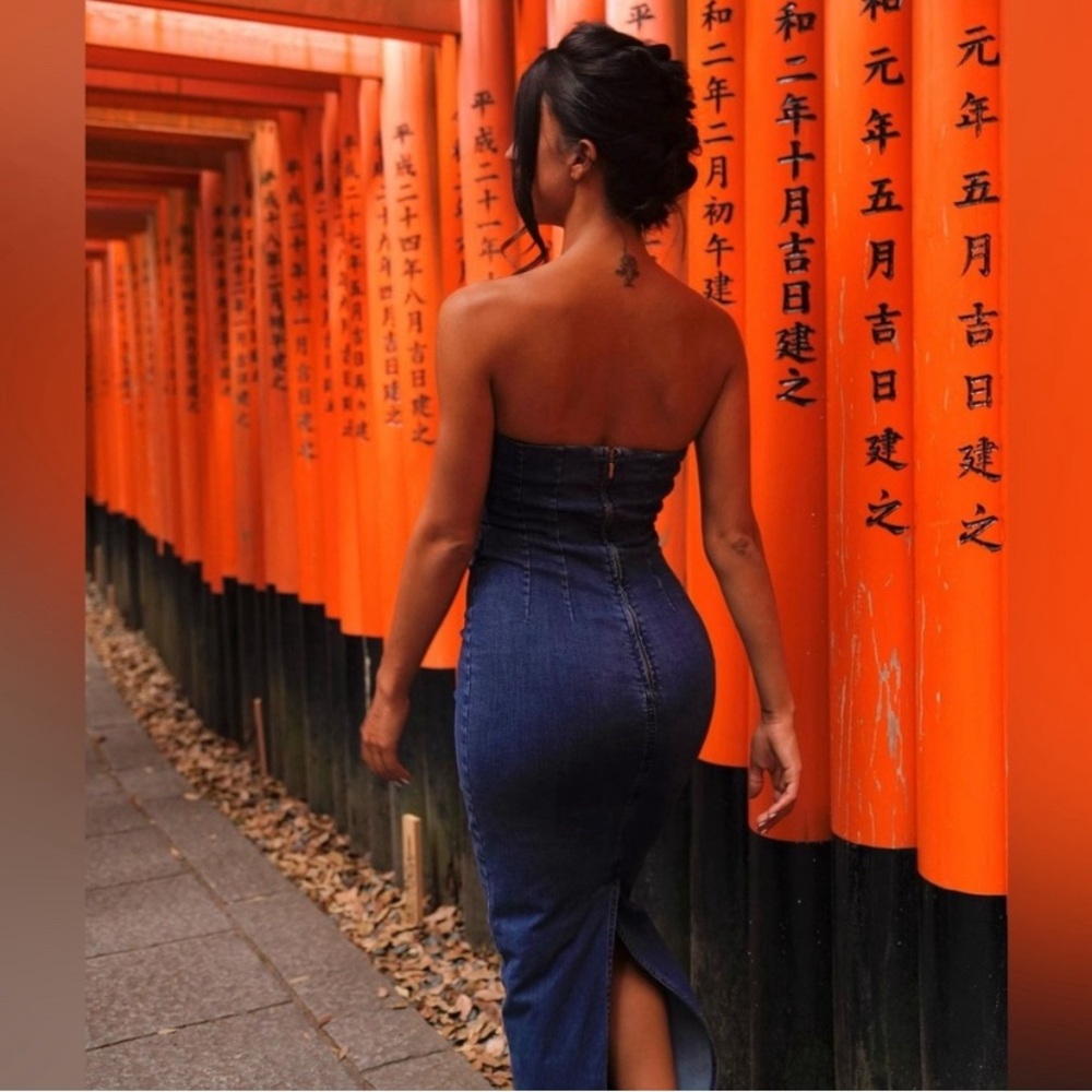 Zara ZW Strapless Denim Dress - Picture 10 of 16